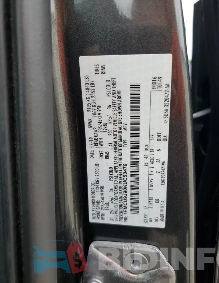 1FMCU9J90KUC50476 Photo# 12