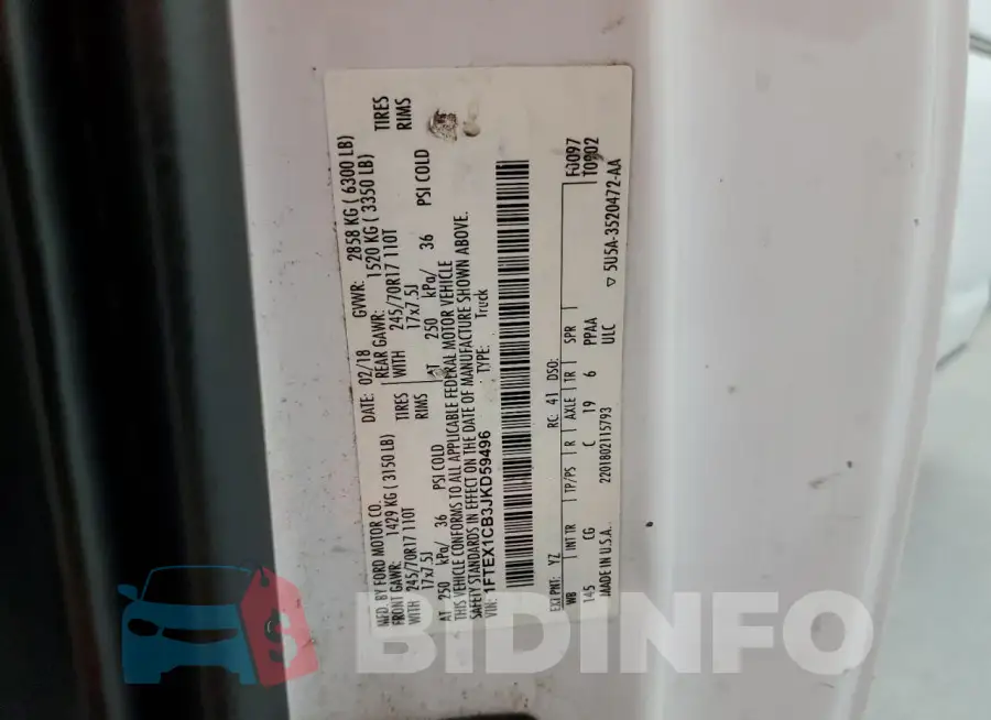 1FTEX1CB3JKD59496 Photo# 12