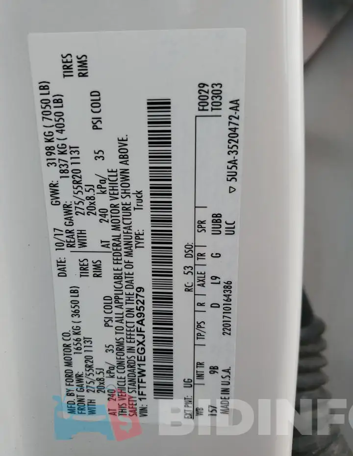 1FTFW1EGXJFA95279 Photo# 12