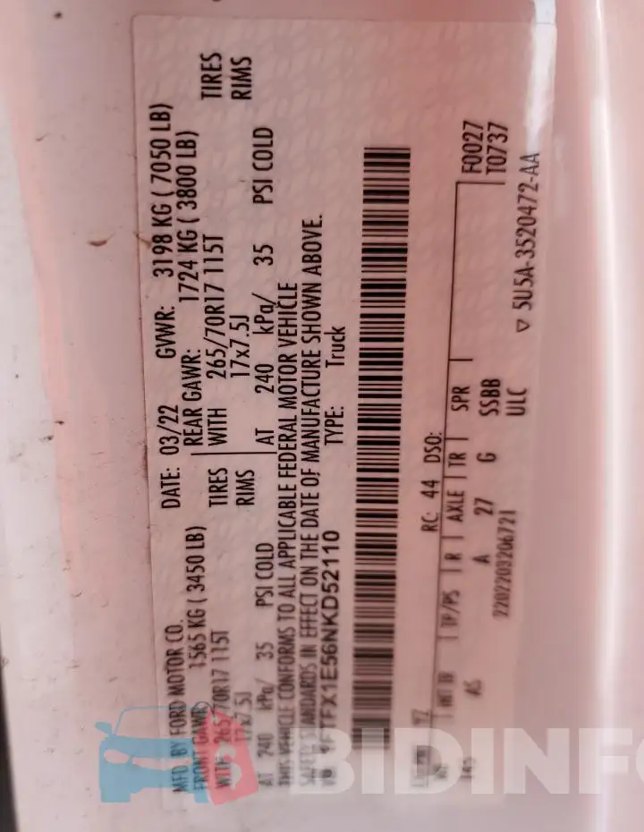 1FTFX1E56NKD52110 Photo# 12