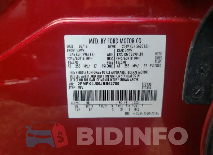2FMPK4J89JBB62709 Photo# 12