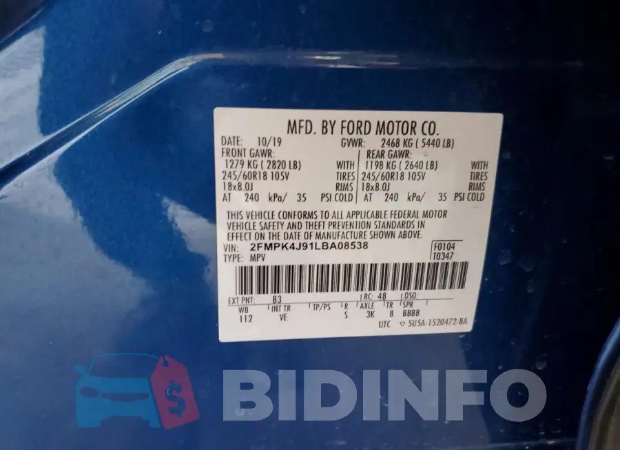 2FMPK4J91LBA08538 Photo# 12