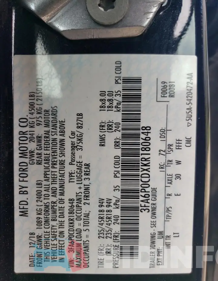 3FA6P0CDXKR180648 Photo# 13
