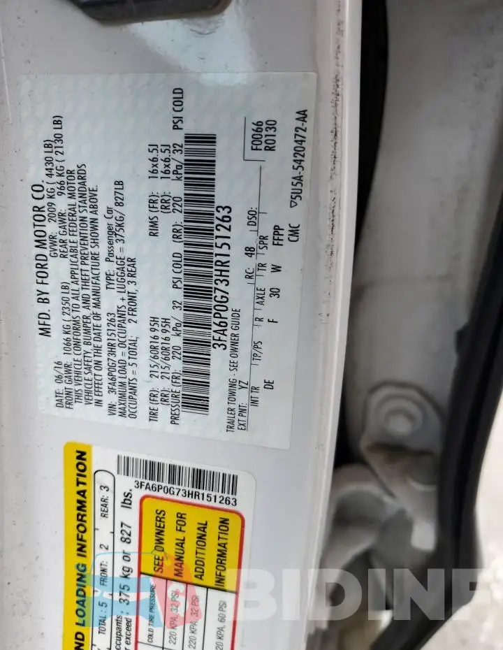 3FA6P0G73HR151263 Photo# 13