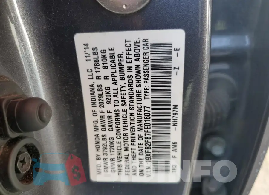 19XFB2F87FE016077 Photo# 12