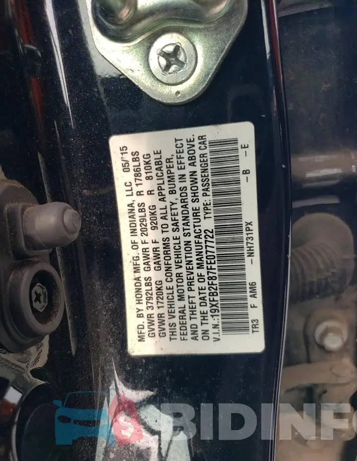 19XFB2F87FE077722 Photo# 12