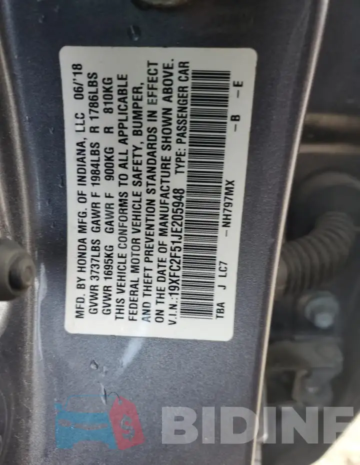 19XFC2F51JE205948 Photo# 12