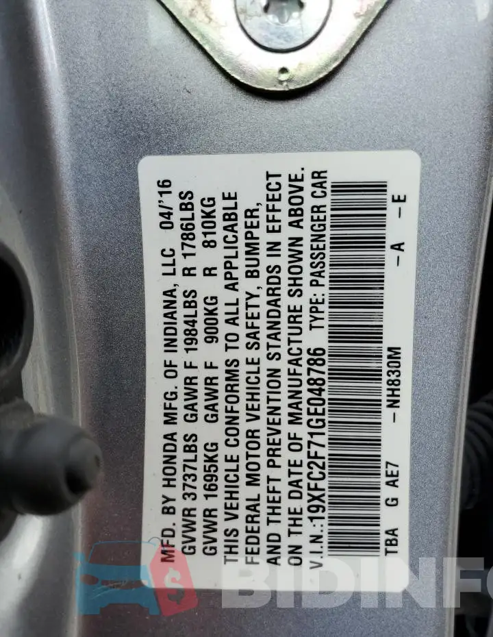 19XFC2F71GE048786 Photo# 12