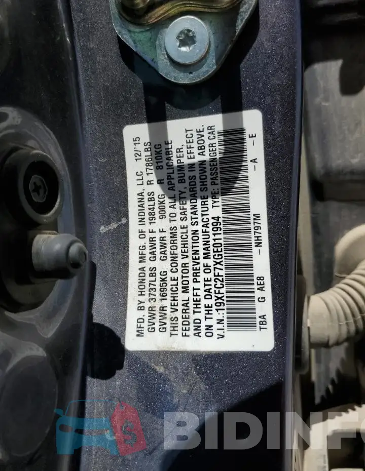 19XFC2F7XGE011994 Photo# 12