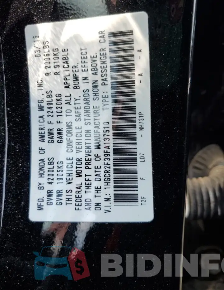 1HGCR2F39FA137510 Photo# 12
