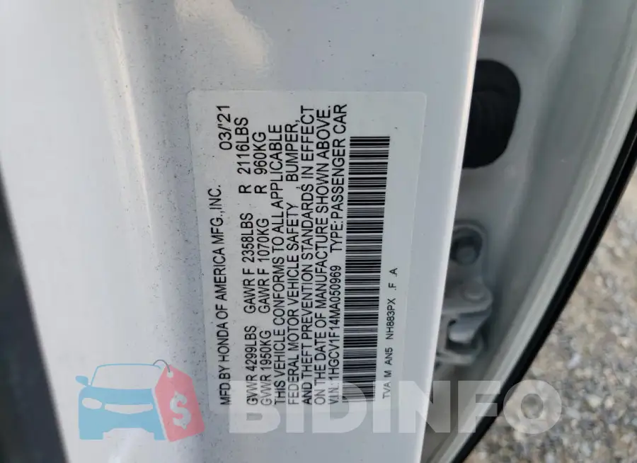1HGCV1F14MA050969 Photo# 12