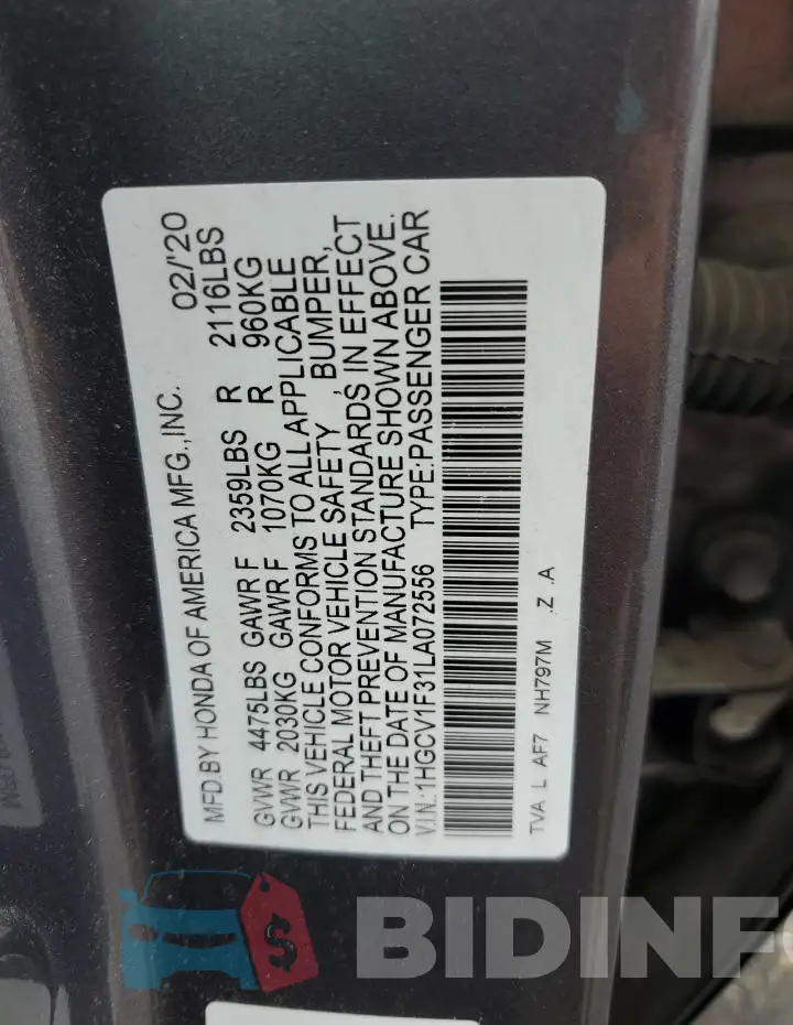 1HGCV1F31LA072556 Photo# 12