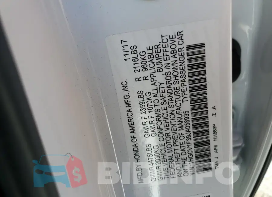 1HGCV1F39JA058935 Photo# 12