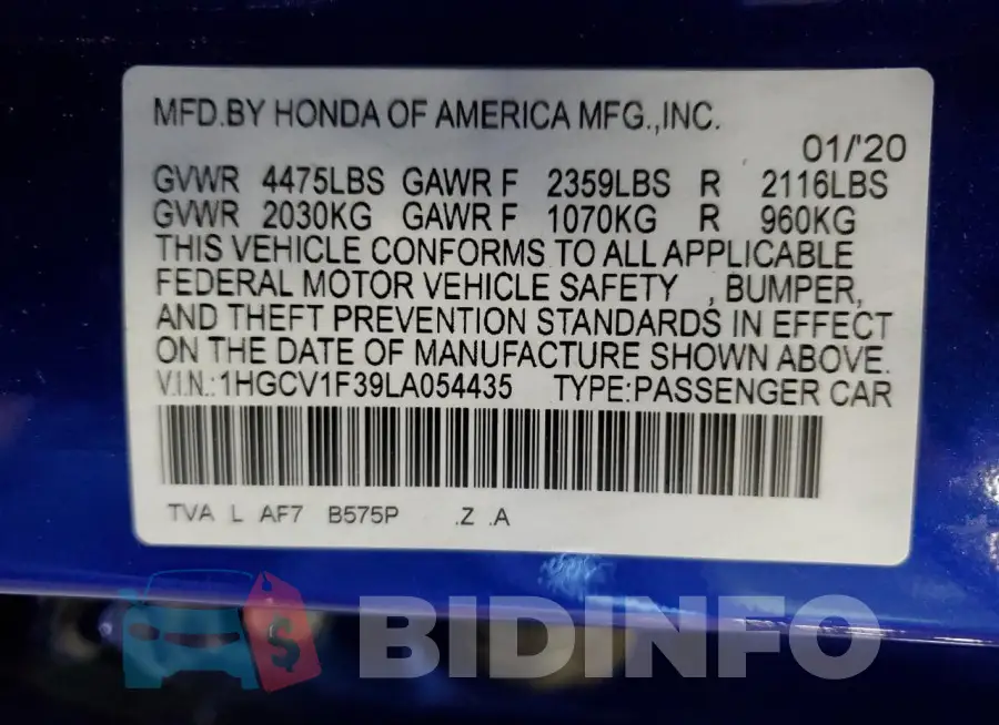 1HGCV1F39LA054435 Photo# 13