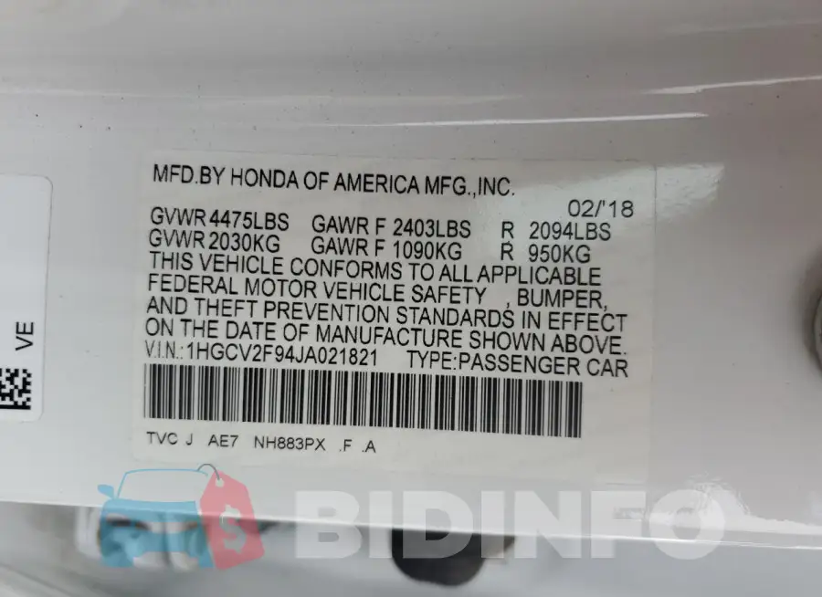 1HGCV2F94JA021821 Photo# 12