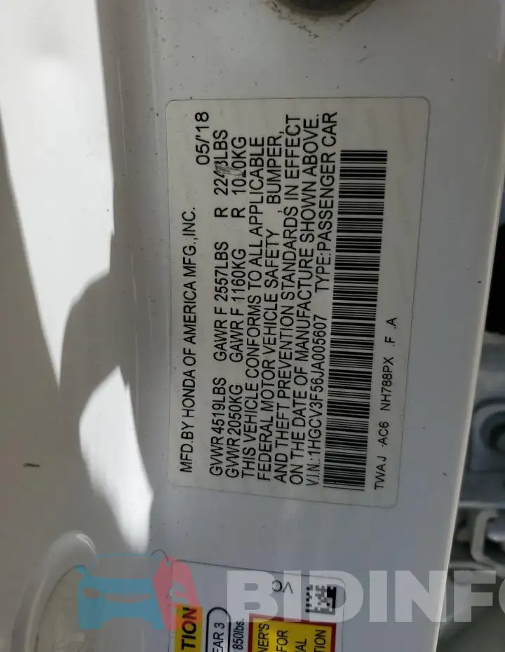 1HGCV3F56JA005607 Photo# 12