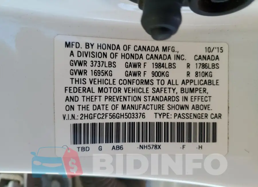 2HGFC2F56GH503376 Photo# 12