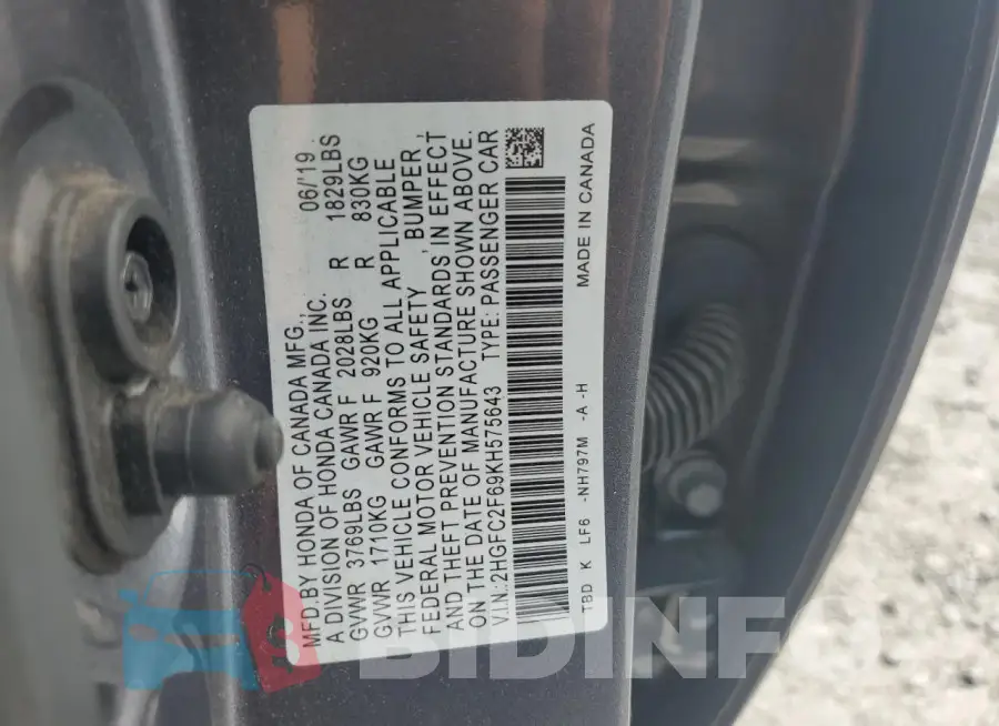 2HGFC2F69KH575643 Photo# 12