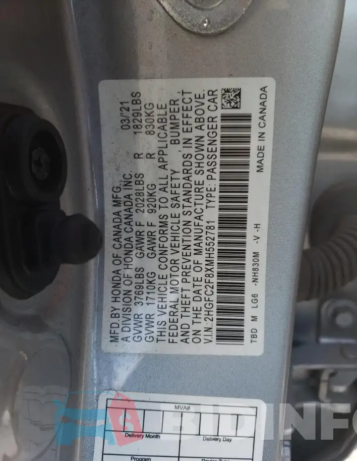 2HGFC2F8XMH552781 Photo# 12