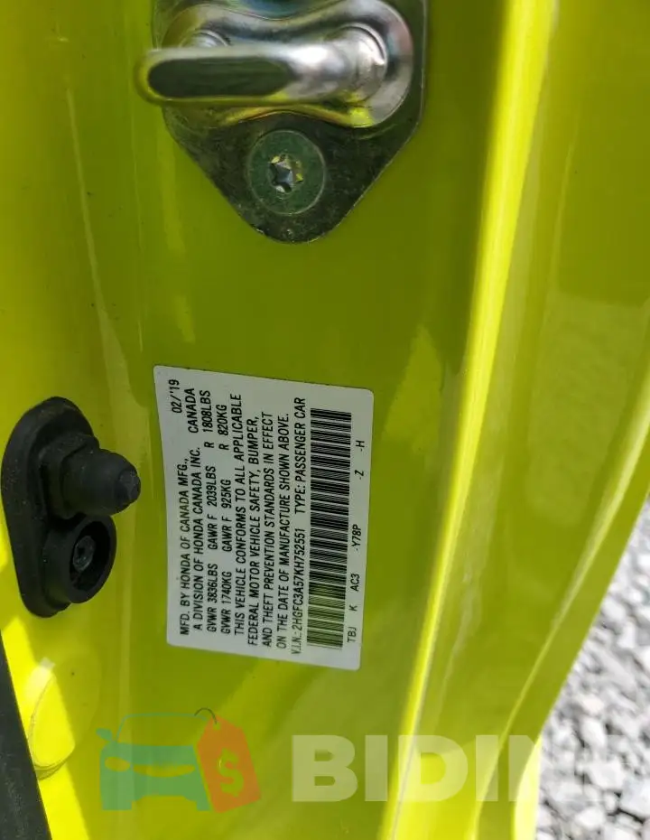 2HGFC3A57KH752551 Photo# 12