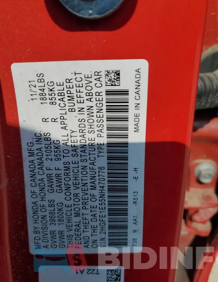 2HGFE1E55NH470776 Photo# 12