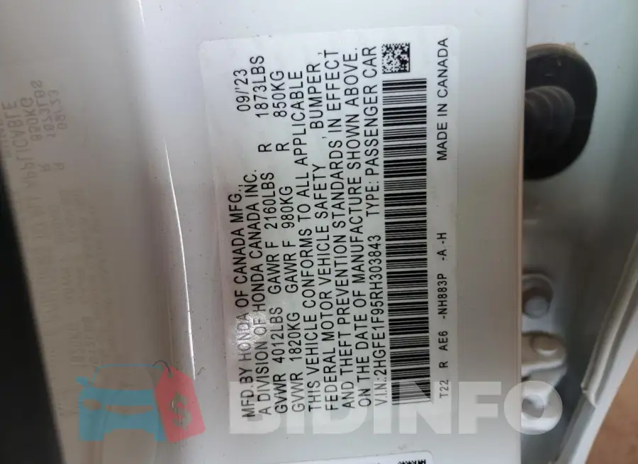 2HGFE1F95RH303843 Photo# 13