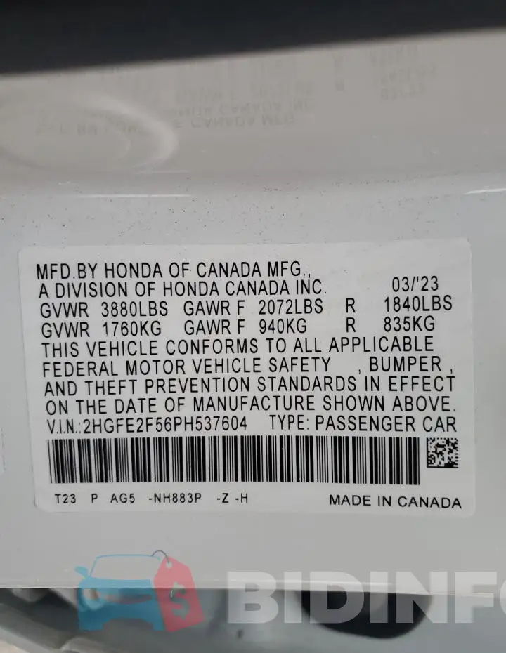 2HGFE2F56PH537604 Photo# 12