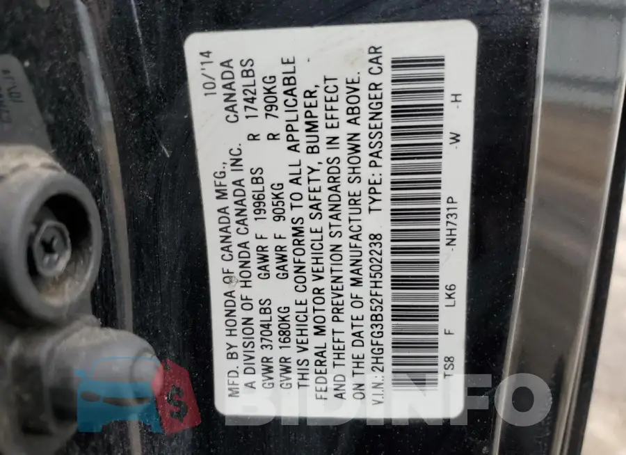 2HGFG3B52FH502238 Photo# 12