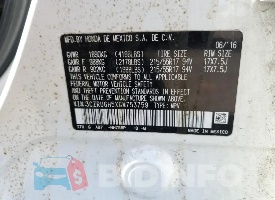 3CZRU6H5XGM753759 Photo# 12