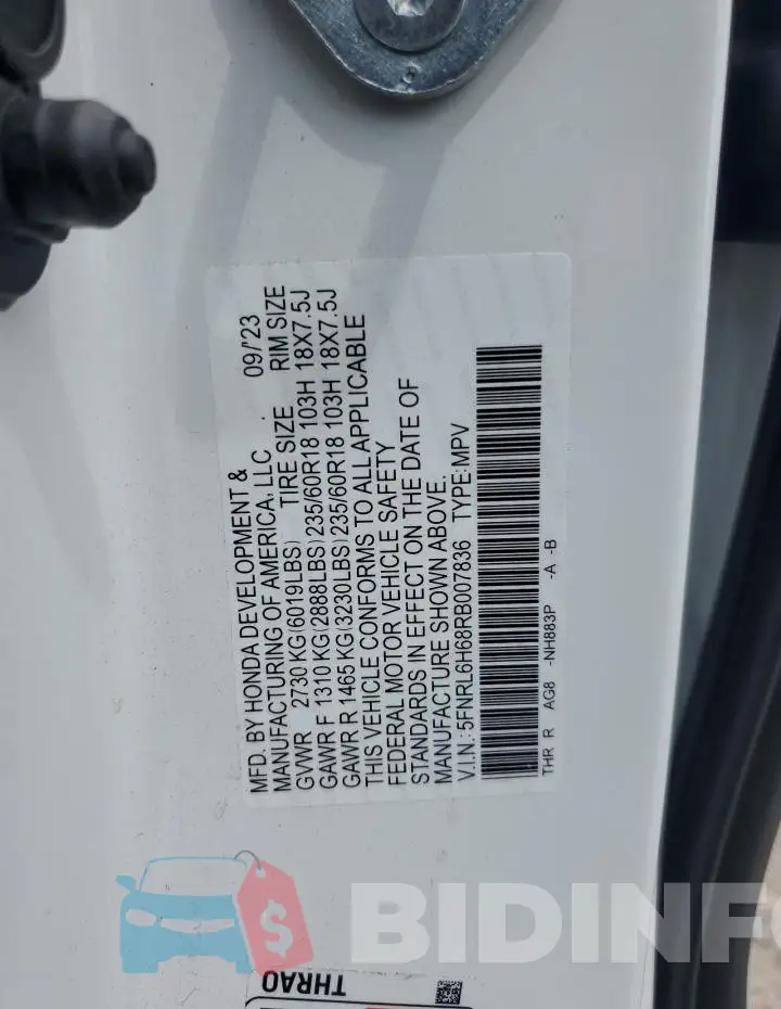 5FNRL6H68RB007836 Photo# 13