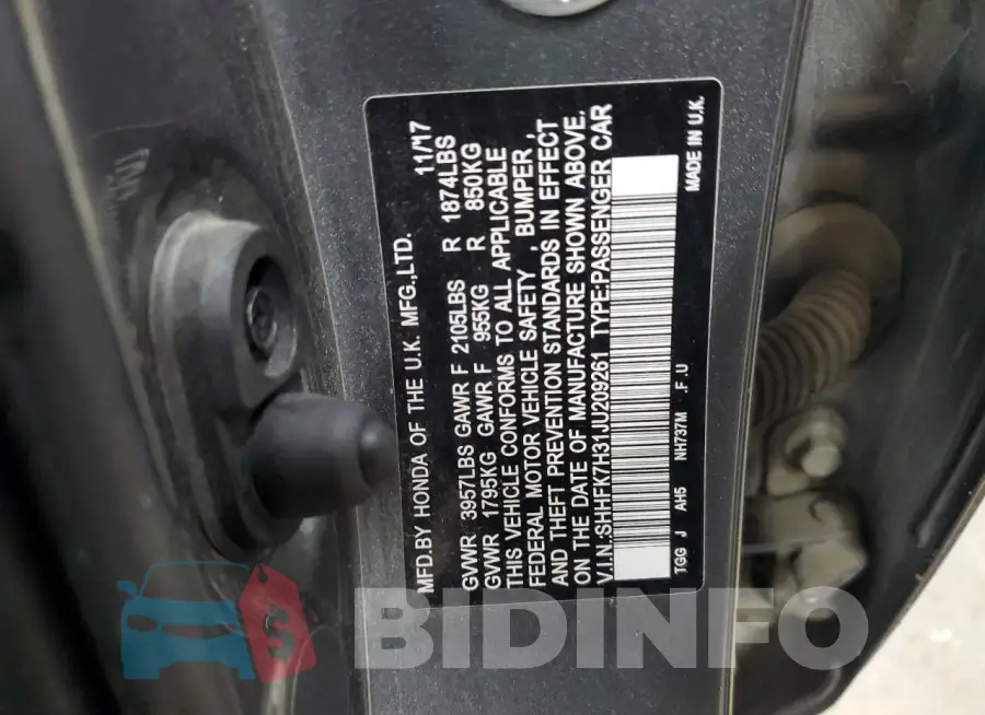 SHHFK7H31JU209261 Photo# 12