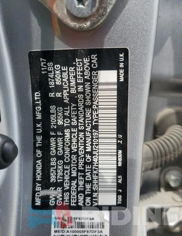 SHHFK7H40JU210197 Photo# 12