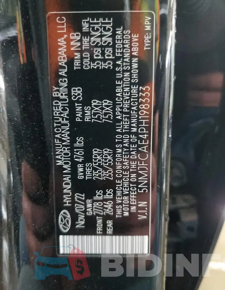 5NMJFCAE4PH198333 Photo# 13