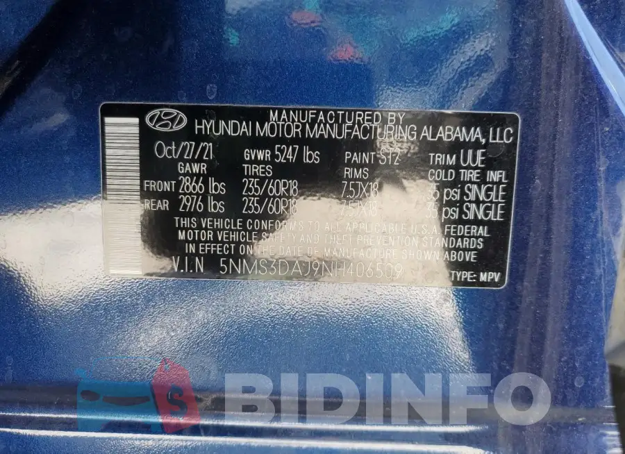 5NMS3DAJ9NH406509 Photo# 13