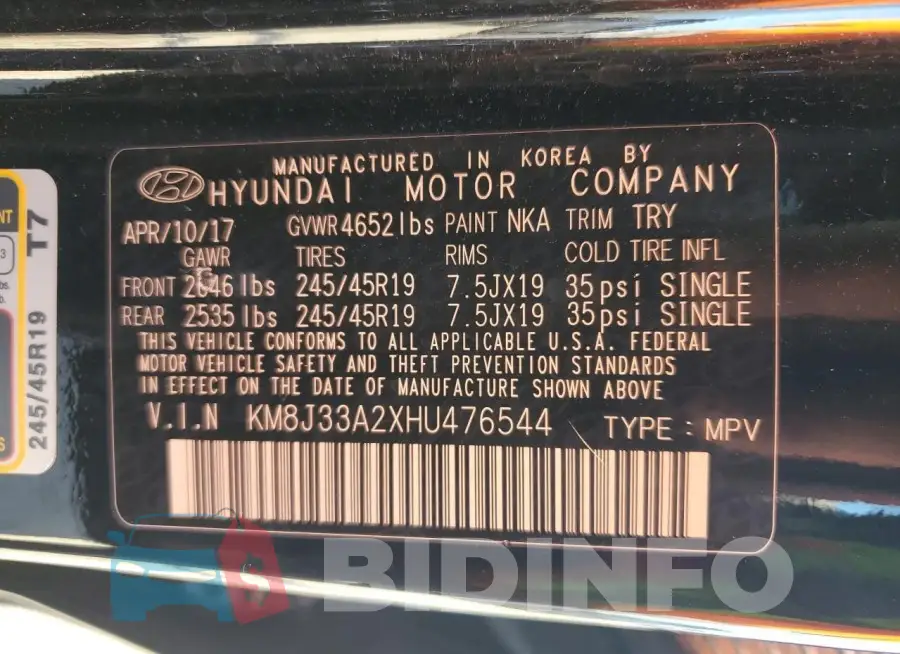 KM8J33A2XHU476544 Photo# 13