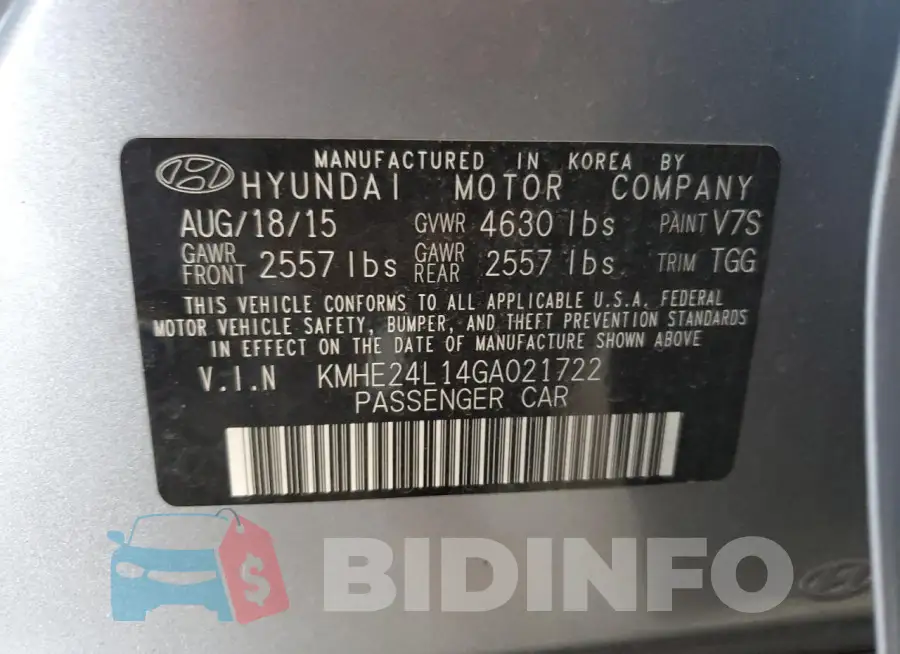 KMHE24L14GA021722 Photo# 13