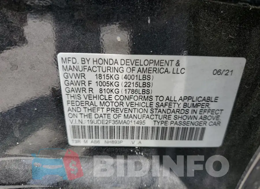 19UDE2F35MA011495 Photo# 12