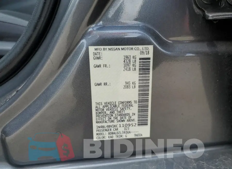 1N4BL4BV1KC110952 Photo# 12