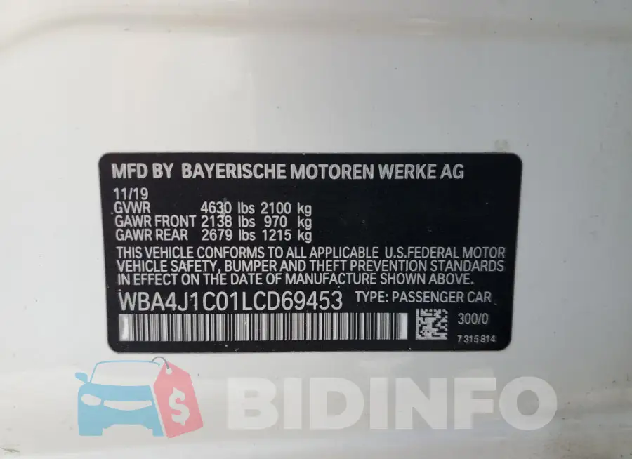 WBA4J1C01LCD69453 Photo# 12