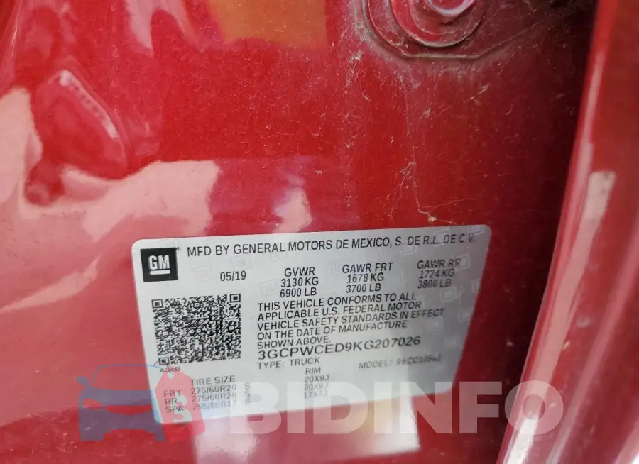 3GCPWCED9KG207026 Photo# 12