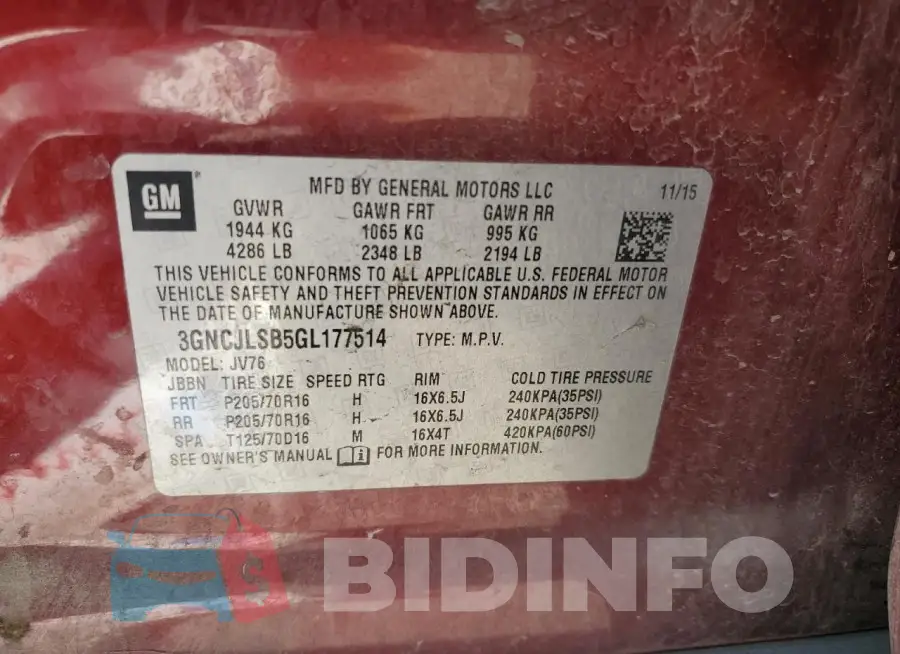 3GNCJLSB5GL177514 Photo# 13