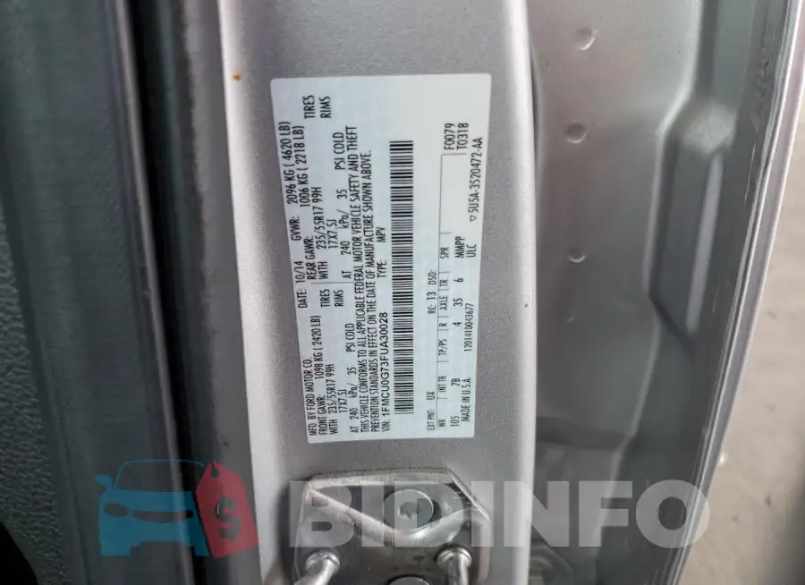 1FMCU0G73FUA30028 Photo# 12