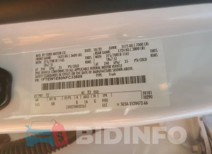 1FTEW1E80NFC33809 Photo# 12