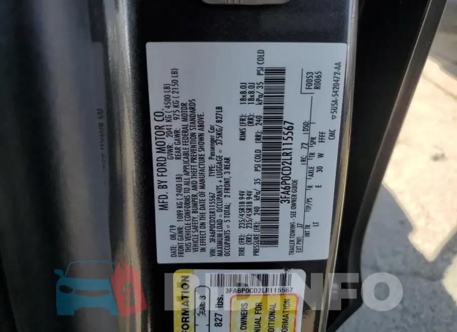 3FA6P0CD2LR115567 Photo# 12