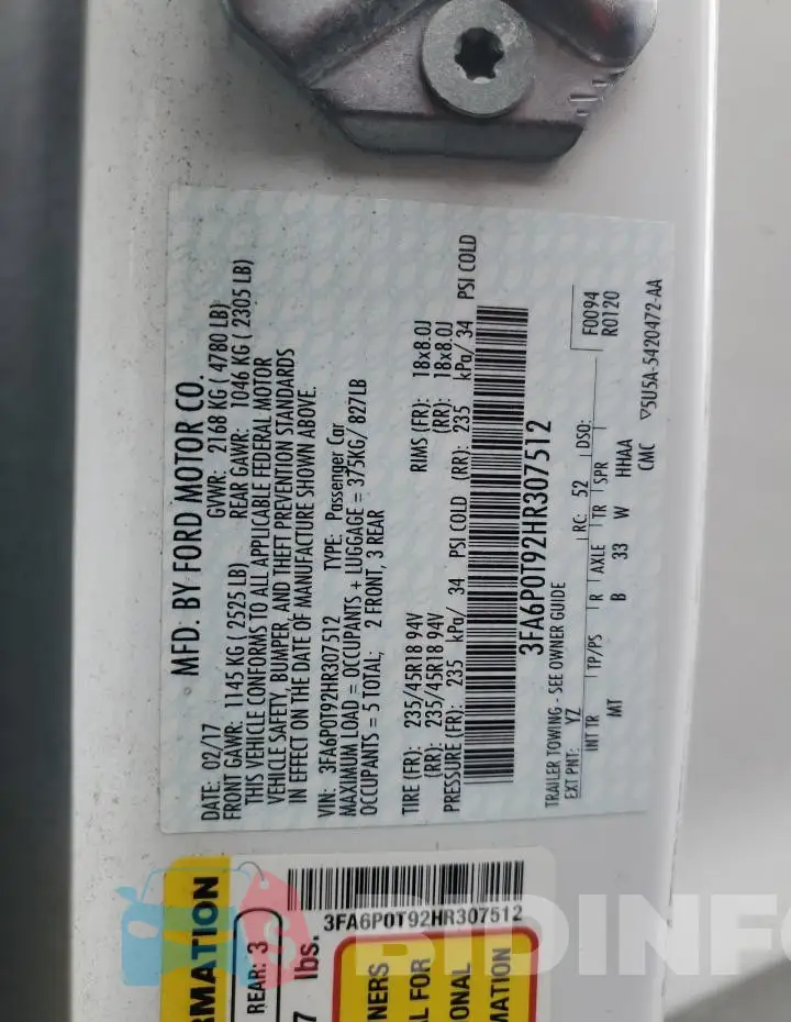 3FA6P0T92HR307512 Photo# 12