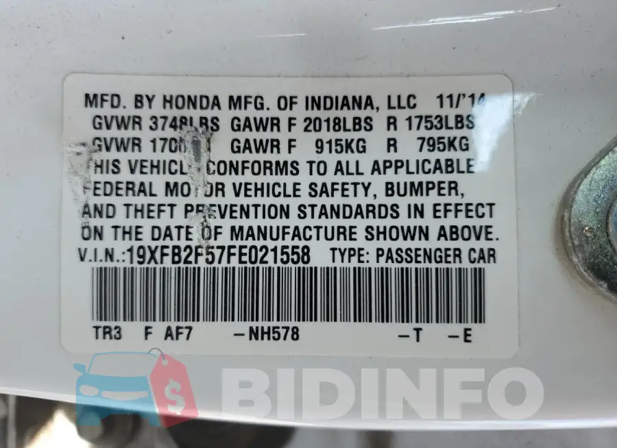 19XFB2F57FE021558 Photo# 12