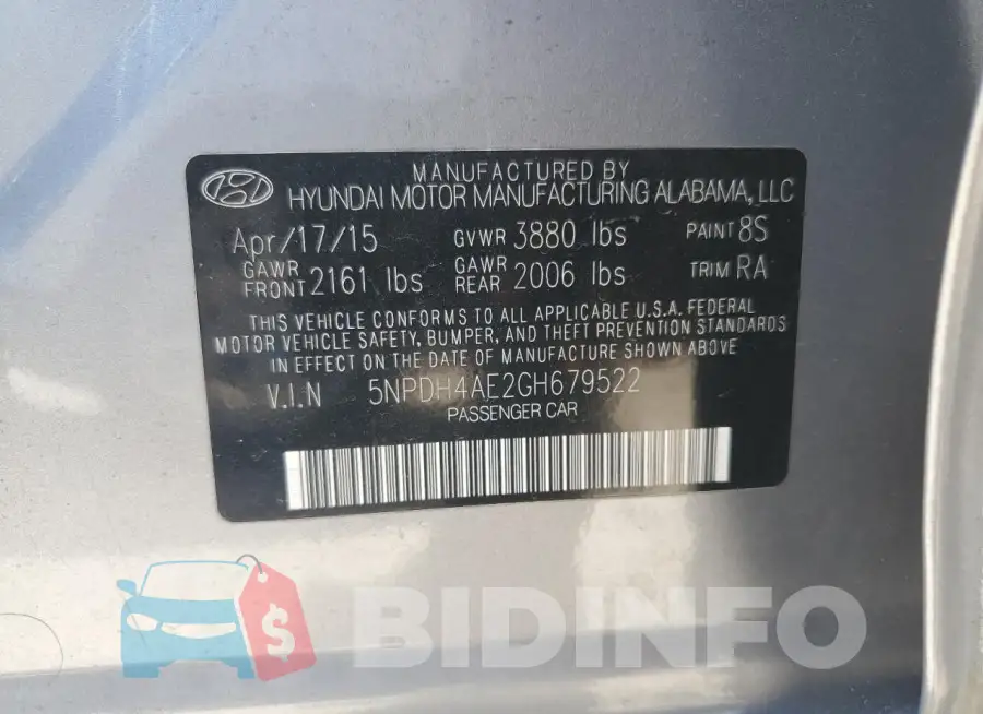 5NPDH4AE2GH679522 Photo# 12