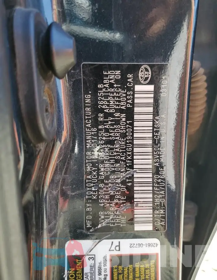 4T1BF1FKXGU190071 Photo# 12