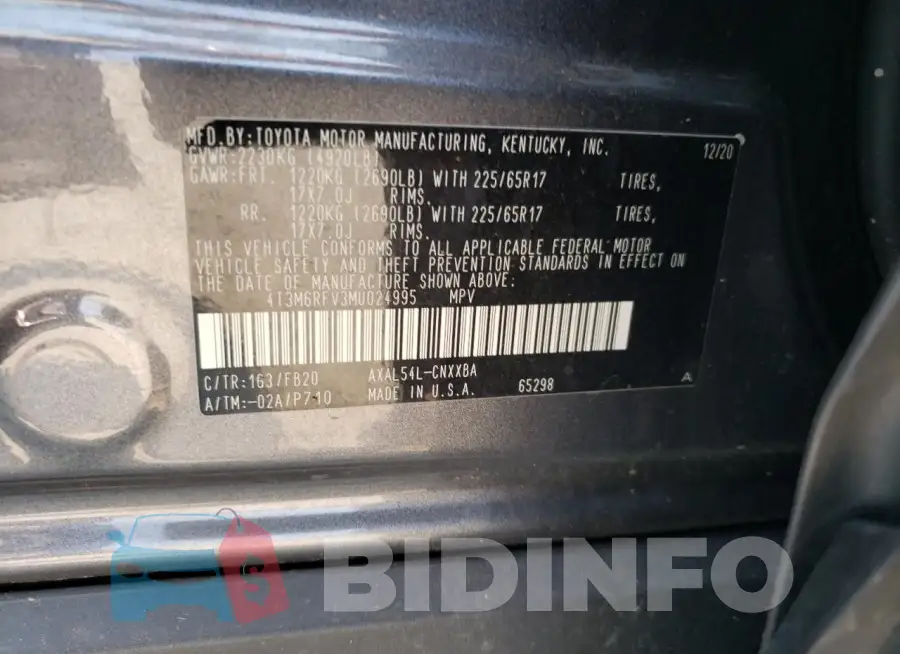 4T3M6RFV3MU024995 Photo# 13