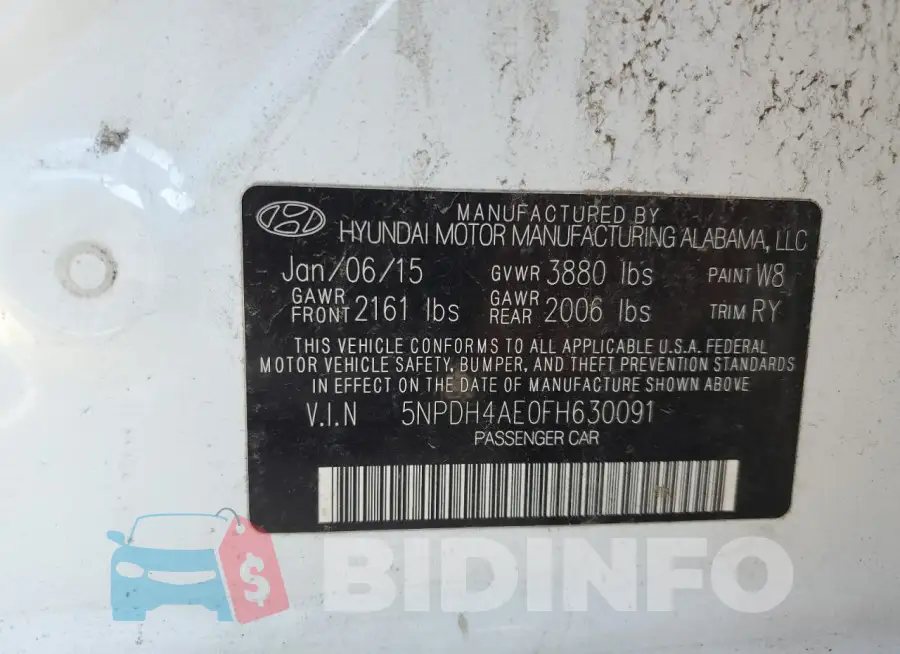 5NPDH4AE0FH630091 Photo# 13